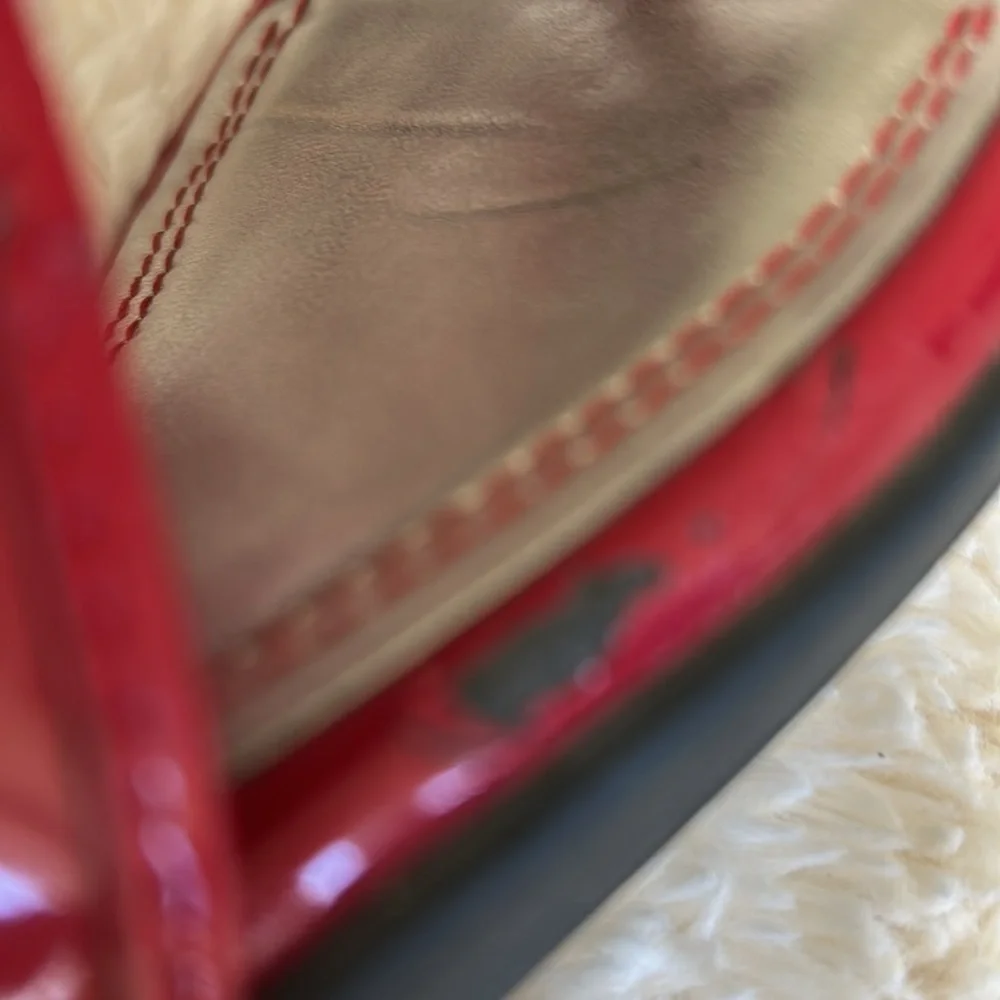 Marc Fisher Red  Patent Leather Sandals with Metallic Embellishment